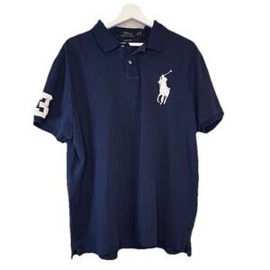 Polo Ralph Lauren Polo Shirt Mens Navy Blue Big Pony Custom Slim Fit Knit XXL